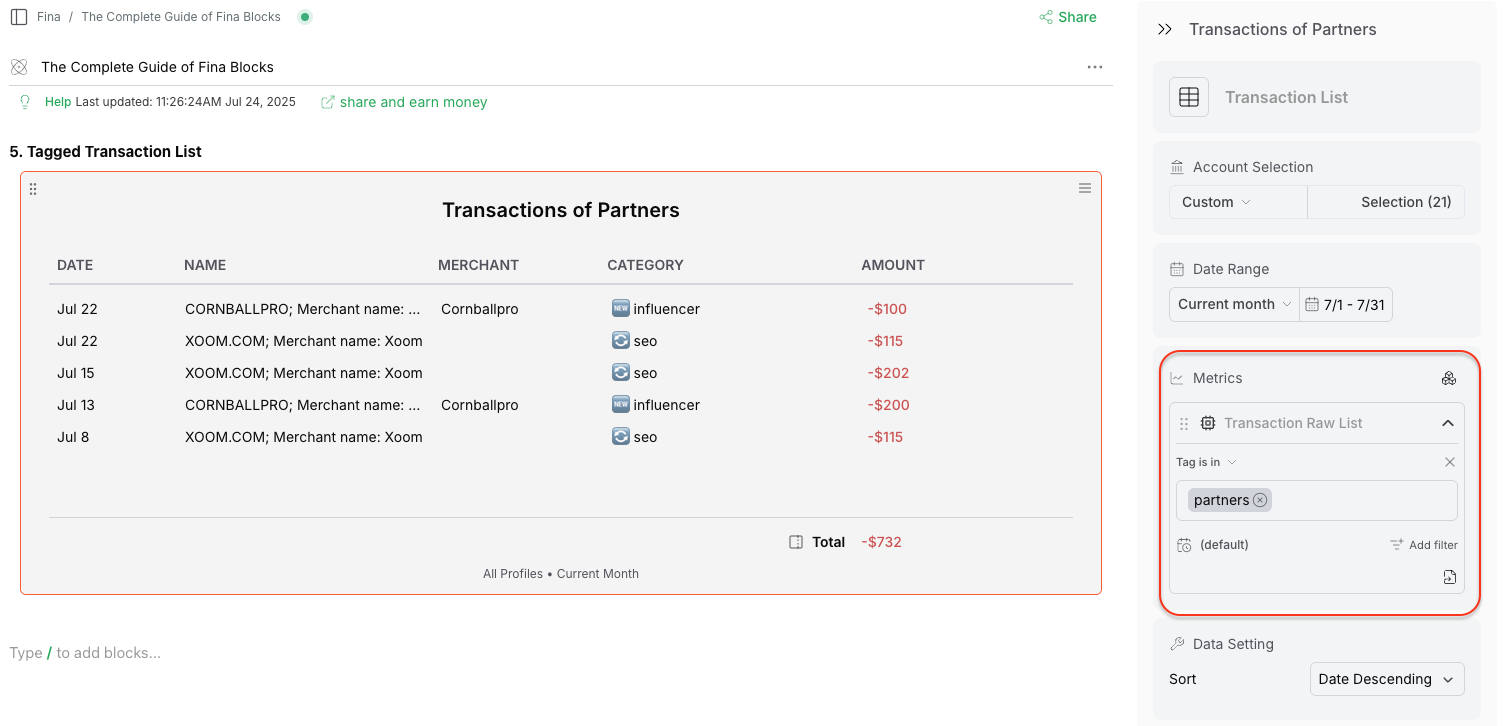 Transaction List